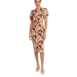 J. Crew Liberty Fabric Cut Out Puff Sleeve Blurry Floral Sheath Midi Dress 6